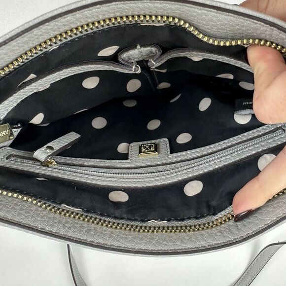 Anne Klein Gray Crossbody Bag Purse Embossed Faux Leather Polka Dot Interior - Picture 8 of 8